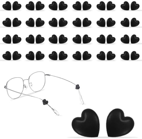 XENQITO 25 paia di Supporti per Occhiali in Silicone Antiscivolo per Occhiali da Vista e da Sole, Cuscinetti Ferma Occhiali per Le Orecchie Ganci(Amore), Nero, Unisex