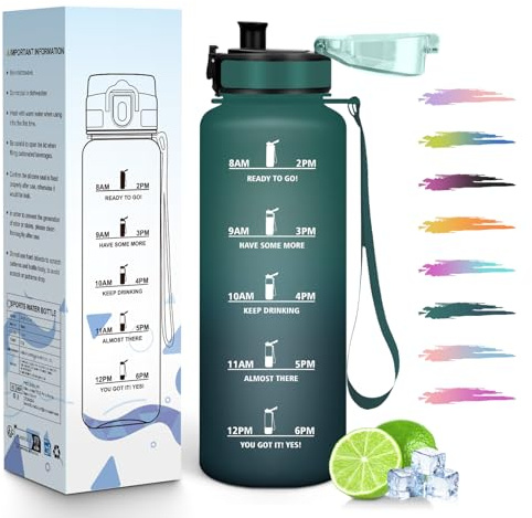 HoneyHolly Borraccia, Indicatore del Tempo, Water Bottle 1,5 Litri, A Prova di Perdite, Borraccia Motivazionale, Riutilizzabile, Borracce per Palestra, Lavoro, Campeggio, Escursionismo