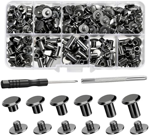 120 Pezzi Viti Cannocchiale Vite di Rilegatura Fogli M5 x 4/5/6/8/10/12 mm Vite di Chicago per Rilegatura Per Decorazioni In Pelle Fai Da Te,Borse,Libro,Bagagli,Colletto,Artigianato