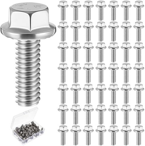 Zonon 50 Pcs 1/4-20 x 3/4 Inch Flanged Stainless Steel Bolts, 304 Flange Hex Head Bolts, Hexagon Screws with Reinforced Box, Fully Threaded, for Industrial, Marine Applications (Silvery)