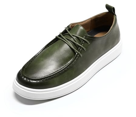 Allthemen Mocassini da Uomo con Lacci Loafer Basse in Pelle Scarpe Eleganti da Barca Casual Verde 44
