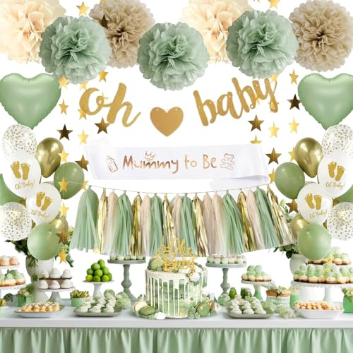 Baby Shower Decorazioni, Benvenuto Nascita Bambino, Ghirlanda Palloncini Verdi, Mummy to be Fascia, Topper Torta per Baby Shower Forniture per Ragazzo Ragazza