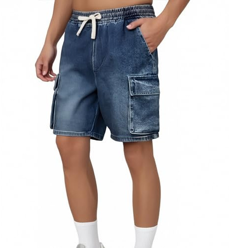 Short De Sport pour Homme en Jeans Rétro Baggy Outdoor Casual Jeans Bermuda Sport Pantalon avec Poche Confortable Respirant Taille Élastique Bermuda Short