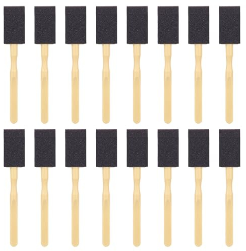 SYEYCW 16 Piezas Negro Pinceles de Espuma, 1 Pulgadas Brocha de Esponja para Pintar, Cepillos de Pintura de Espuma con Mango de Madera, Herramienta de Pincel, para Pintura, Manchas, Manualidades