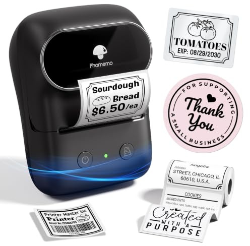 Phomemo M108 Label Maker Machine with Tape, 2 Inch Bluetooth Label Printer | Sticker Printer with 500+ Templates, Portable Label Printer for Office, School, Home, Small Business, Logo, Clothing, Black
