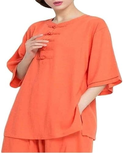 Dam Tai Chi Kostym Bomull Och Linne Kung Fu Uniformer Art Wing Chun(Oranje,XL)