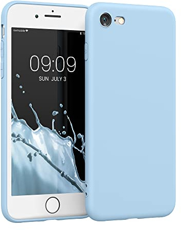 kwmobile fodral kompatibelt med Apple iPhone SE (2022)/iPhone SE (2020)/iPhone 8/iPhone 7-fodral – skyddande smalt TPU-telefonfodral – mjuk matt finish – ljusblå matt