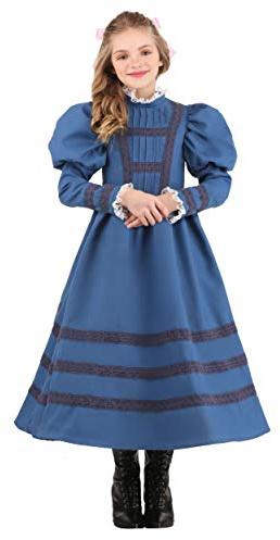 Girls Historical Helen Keller Costume Dress with Lace Accents and Bow Clip for Kids Educational Role Play