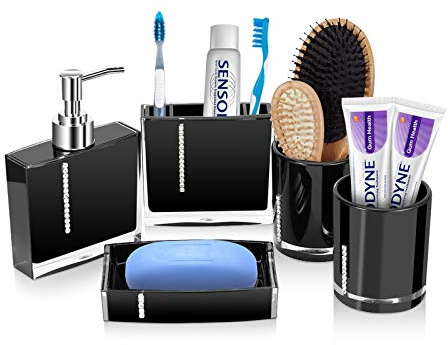 5PC/Set Acryl Badeanzug Badezimmer Zubehör Set Badausstattung Inklusive Bad Tasse Flasche Zahnbürstenhalter Seifenschale Seifenspender Badzubehör für Hause Badezimmer