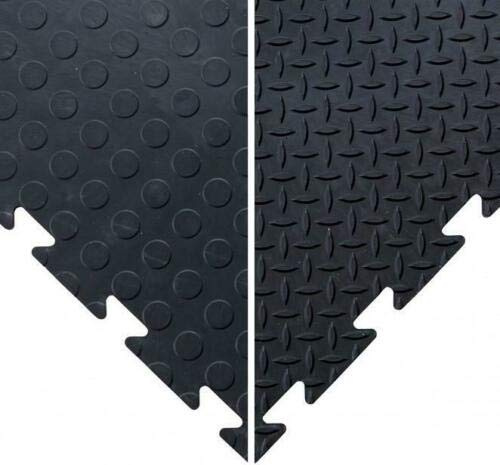 BiGDUG Garage Interlocking Vinyl Floor Tile Packs of 20/40/60 Tiles - 47 x 47cm - 1.2cm Thick - Non Slip Home Gym Workout Workshop Flooring - Durable Easy Lay (60 Black Studded Tiles)