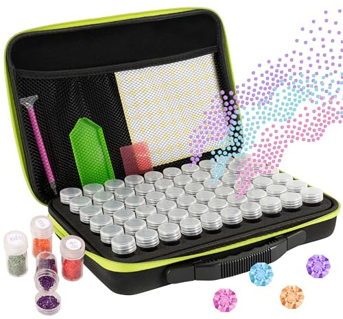 Crafts & Co® Diamond Painting Kit Completo | Diamond Painting Accessori | 60 Slots per Organizzare i Diamanti | Diamond Painting Penna Attrezzi | Colore Verde