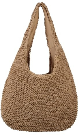 LUI SUI Bolso Tote de Paja Bolso de Hombro de Playa de Verano para Mujer, Monedero Informal Tejido a Mano de Gran Capacidad