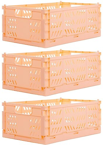 Brandsseller 3 vikbar låda 35 x 23 x 14 cm stabil shoppingkorg stapelbar transportkorg förvaringslådor set – rosa