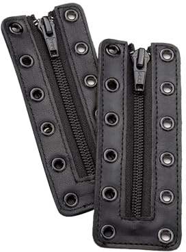 Soletec Leather Lace-in Boot Zipper Inserts for All Brands, Tieless Shoe Laces, 6 Black Eyelets, 1 Pair, Black