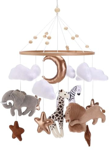 Collazoey Mobile babybett,Mit gehäkelten Sonne,Monden Sternenund Wolken hängenden Dekorationen,Holz Mobile Baby Windspiel,Geschenk für Baby Mädchen oder Jungen (A)