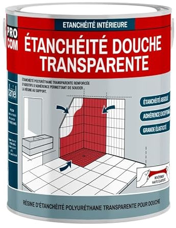 Étanchéité douche, salle de bain - Résine d'étanchéité transparente polyuréthane PROCOM 0.75 litres