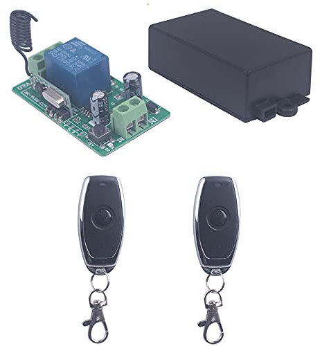 DC 12V 10A Relay Switch 1CH Wireless Remote Control Switch 433MHz Transmitter Receiver Momentary/Toggle Switch 12V Opener garage door keypad Universal wireless ON OFF (1 Receiver and 2 Transmitters)