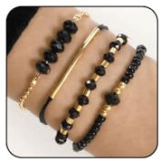 XSDSLS 4 Stück Kristall Armband Set Damen Naturstein Armband Perlenarmbänder Verstellbares Kristall Perlen Armband Mehrschichtiges Kristall Armband Geschenk Für Frauen (Schwarz)