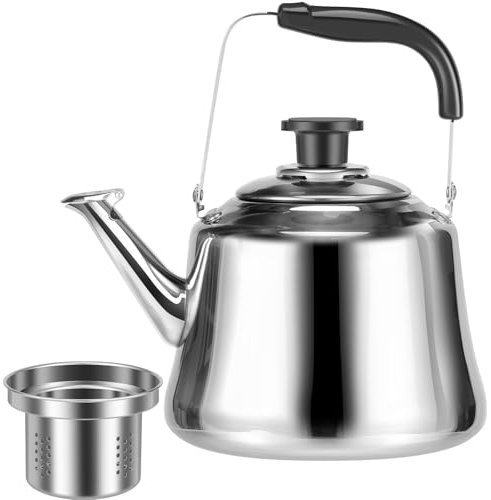 Whistling Tea Kettle for Stove Top, 2L Stainless Steel Handle Tea Kettle with Tea Infuser, Multifunctional Whistling Teapot for Gas Hob or Induction Heater