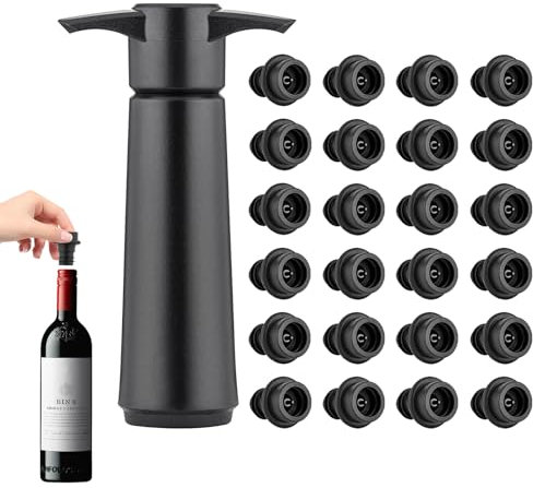 mumisuto Pompe A Vide avec 24 Bouchon Vin Vide Air, Pompe à Vin, Pompe à Vide pour Vin, Accessoires Vin avec Bouchon Bouteille Vin, RéUtilisable pour Garder Le Vin Frais