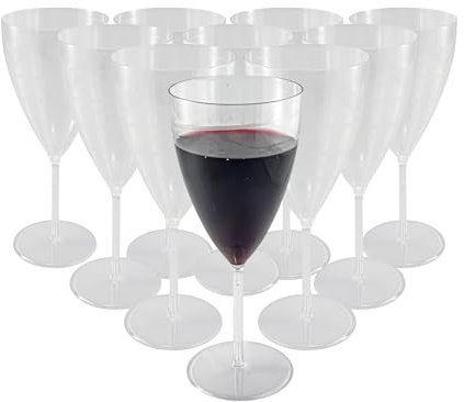 Paquete de 10 copas de vino de plástico desechables, 170 ml, vasos transparentes para fiestas, elegantes vasos transparentes para bodas, cócteles, cumpleaños, eventos y entretenimiento