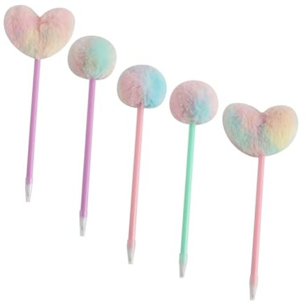Artibetter 5piezas Bolígrafo De Forma De Corazón Bolígrafo Pompón Decorativo De Peluche Para Escribir Estudiantes Brillantes