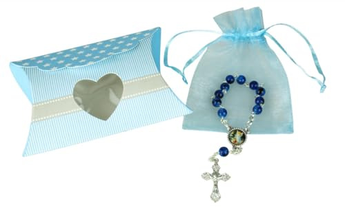 LivuX Set regalo per battesimo, rosario dieci – regalo per battesimo per ragazzi o ragazze – ricordo religioso, Pietra