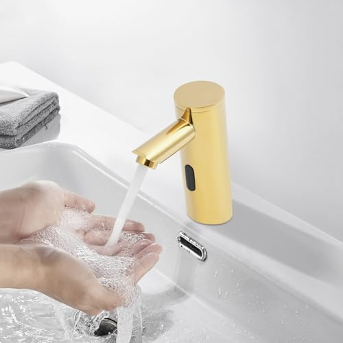 Grifo con sensor infrarrojo para baño, grifo mezclador con sensor automático, sin contacto, para lavabo, color dorado