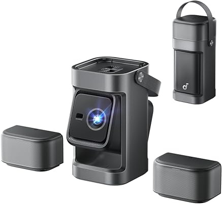Proyector Inteligente con Sonido Envolvente 2.0, 650 Lúmenes ANSI, Full HD 1080P, Enfoque Automático, Cardán de 130°, Google TV, Portátil.