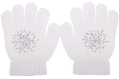 VALICLUD Snowflake Rhinestone Knit Ice Skating Gloves, Thickened Warm Mittens Anti-Slip Grip for Figure Skating Practice and Winter Sports