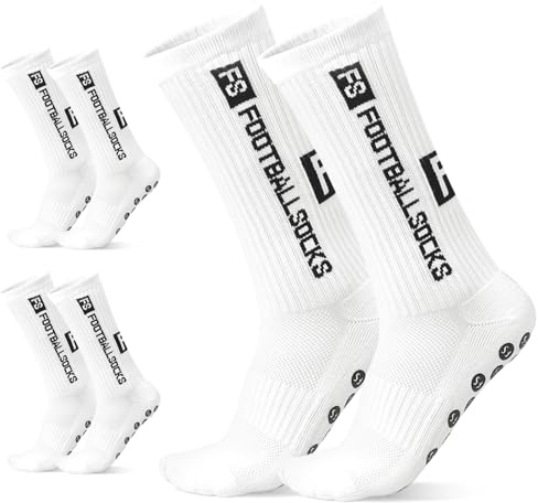 FWHFNB 3/4/5/6 Pairs Calze Calcio Antiscivolo,Calze Antiscivolo Calcio Uomo,39-46 Calze Antiscivolo Calcio,per Calcio,Basket,Tennis,Yoga,Corsa (3 Paia Bianco)