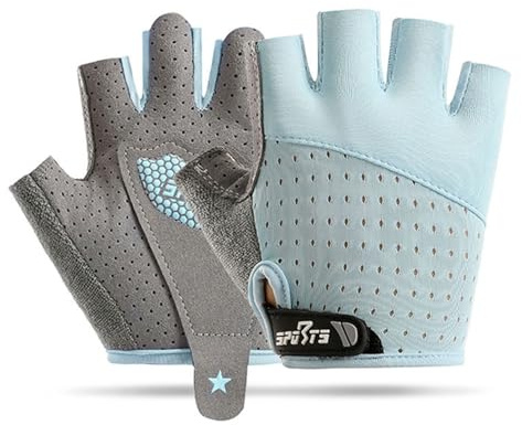 InfiniZer Fahrrad Handschuhe Kinder, Halbfinger Handschuhe Fahrrad Kinder, rutschfest und schweißableitend,Schutzhandfläche (Blau, L(7,5-8cm))