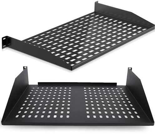 Pyle Fachboden - 19 Zoll 2HE Rack Shelf – Belüfteter Rackboden aus Stahl für Netzwerkschrank und Serverschrank, 248 mm Tiefe, 50 kg Tragkraft, inkl. Montagematerial