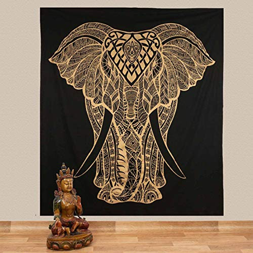 Kunst und Magie Tagesdecke Wandbehang Deko Tuch Goldener Elefant ca. 200 x 230cm
