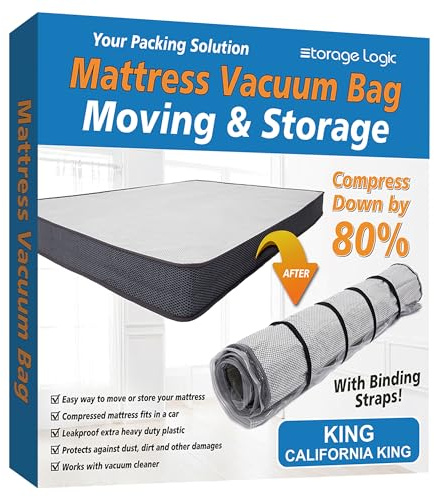 Storage Logic Foam Mattress Vacuum Bag with 4 Adjustable Packing Straps for Moving, Storage, Shipping, Vacuum Seal Mattress Bag with Packaging Straps (King/Cal-King)