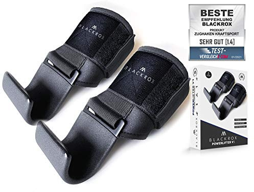 BLACKROX Zughaken Krafttraining Powerlifter V1 Vergleichssieger Zughilfen Fitness Bodybuilding 2 Stück Gym Metallhaken Gewichtheben handgelenkbandage gepolstertem Kraftsport schwere Gewichte (Schwarz)