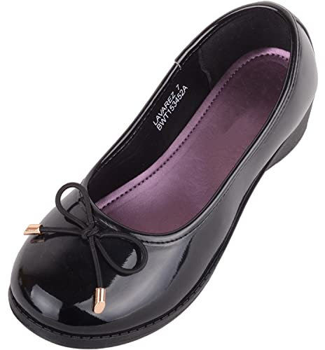 Womens Slip On Patent Faux Leather Smart Casual School Work Wedge Dolly Shoes - Black - UK 7 / US 9