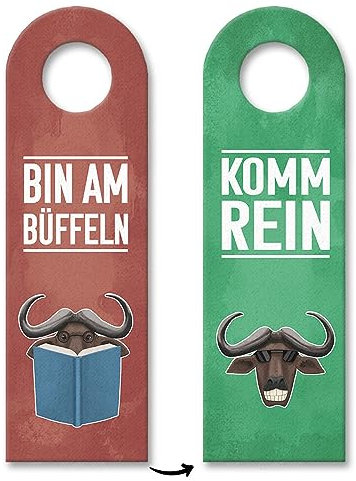 Bin am büffeln oder komm rein Türhänger mit coolem Büffel ich muss lernen Türschild mit witzigem Motiv für Schüler und Studenten die gerade nicht gestört werden wollen