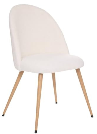 Atmosphera Créateur d'Intérieur - Chaise Slano Bouclette Blanc - Pieds Effet Bois Clair - Confortable Coussin Intégré - Salon, Cuisine, Bureau