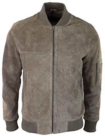 TruClothing Blouson Bomber pour Homme en Daim véritable Style décontracté université Vintage Tendance décontracté - Beige M