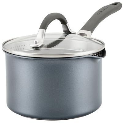 Circulon Scratch Defense Non Stick Saucepan with Lid 16cm - 1.8L Induction Saucepan with Straining Lid & Pouring Rims, Dishwasher & Oven Safe Cookware, Graphite Pewter Finish