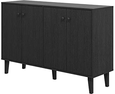 Panana 4 Doors Storage Sideboard Cupboard Console Table Accent Cabinet TV Stand Unit for Living Room (Black)
