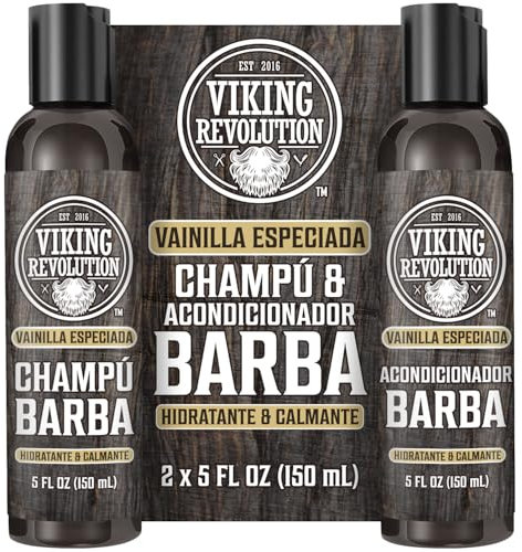 Viking Revolution Juego Champú y Acondicionador Para Barba con Aceites de Argán y Jojoba - Champú Barba de Hombre que Suaviza y Fortalece - Vanilla Especiada (2 x 150 ml)