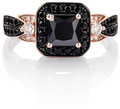 Jeulia Bague en Argent Sterling 925 Halo Princesse Cut Bagues d'anniversaire de Promesse de Saint-Valentin pour Femmes Filles avec boîte à Bijoux (63(20.2), Or rose)