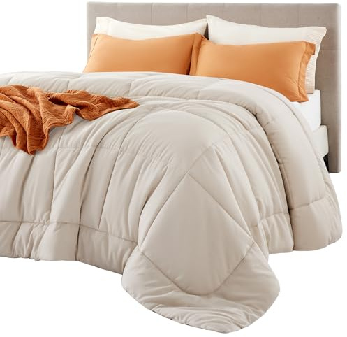 Bedsure Comforter Duvet Insert - Quilted Comforters Queen Size, All Season Duvet, GentleSoft Down Alternative Bedding, with 8 Tabs, Gifts for Women/Men, Linen, Queen 88 x 88 Inches
