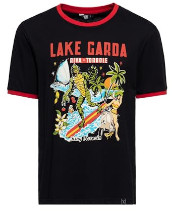 King Kerosin Herren T-Shirt Ringer Lake Garda Gardasee Comic Artwork Monster Vintage Italy Lake Garda