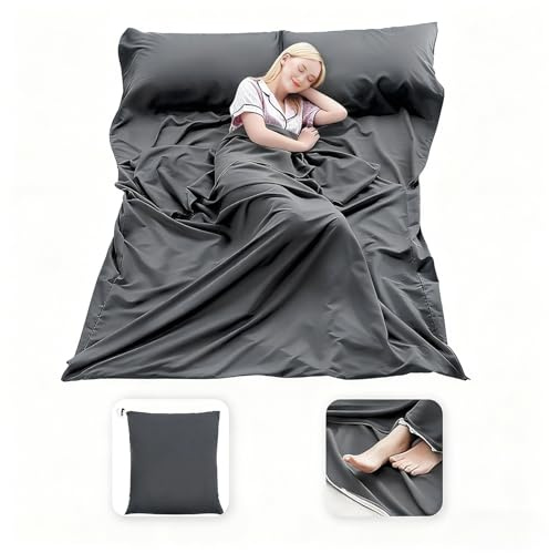 MongByYa Sleeping Bag Liner Lightweight Compact Sleeping Bag Sack Portable Clean Travel Sheet Camping Sleep Sheet for Backpacking Hotel Hiking (Silver Gray, 82.7” X 70.9”)