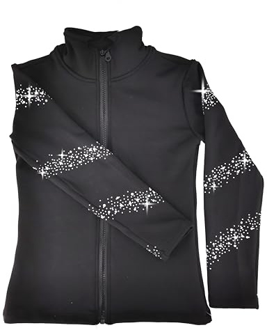 JoyCan Girl's Black Ice Figure Skating Training Jacket with Sparkling Rhinestone Plush Premium Skating Training Clothes