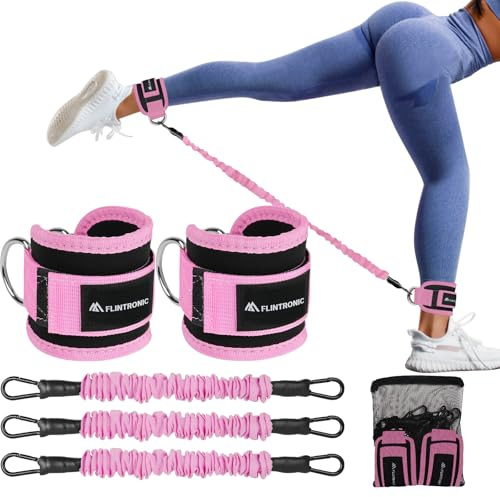Flintronic 1 paire Sangle Cheville Musculation Poulie, Sangle de Cheville Réglable Gymnastique, Sangles Musculation avec Double Anneau D, Ankle Straps, Accessoires pour Fitness, Sport, Gym, Rose