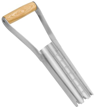 Eadwiella Herramientas de jardín, pala perforada con escala de profundidad, de acero inoxidable con mango de madera, accesorios de jardín, adecuados para sembrar semillas en jardines, setos y macetas